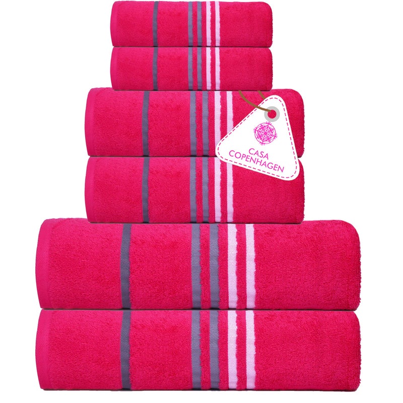 CASA COPENHAGEN Casa Copenhagen Exotic Collection 2.O, 100% Super Soft Cotton 6 Piece Towel Set, Includes 2 Bath Towels 2 Hand Towels 2 Washcloths -Pink  - Image 1