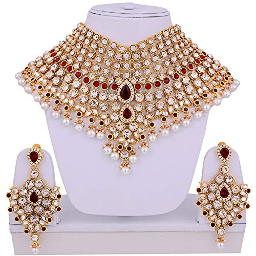 Aheli Beautiful Bridal Choker Necklace Matha Patti Nose Ring Haath Phool Set Ethnic Wedding Fashion Jewelry Gift for Indian Women Maroon - Image 5