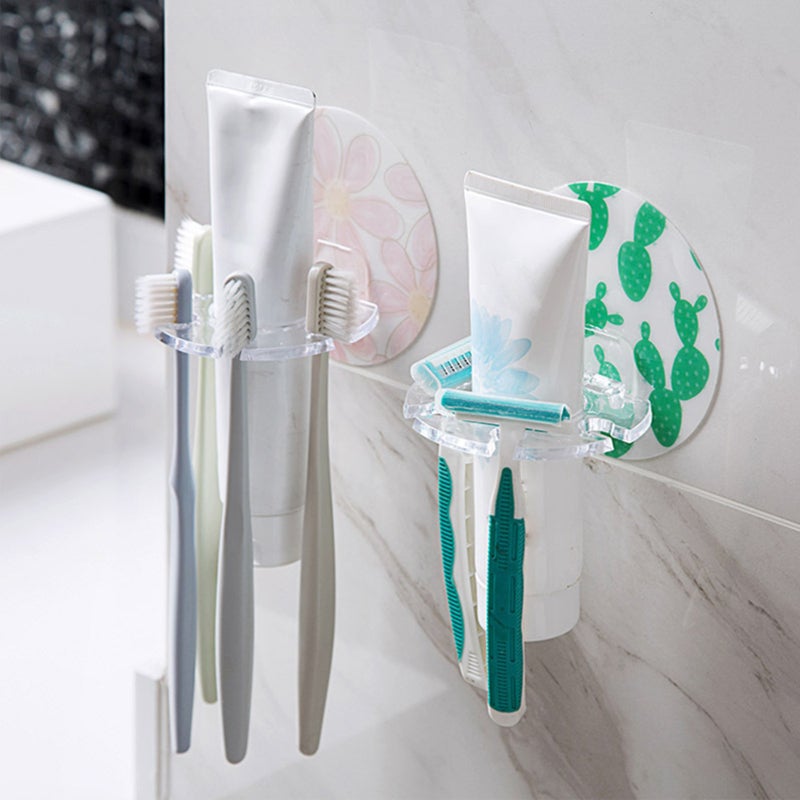 Self-adhesive Disc Toothbrush Holder: White PVC + PS Waterproof 4-slot Compact - Space-saving Disc Toothpaste Organiser for Family Bathroom Countertop Wall Mirror - Image 3