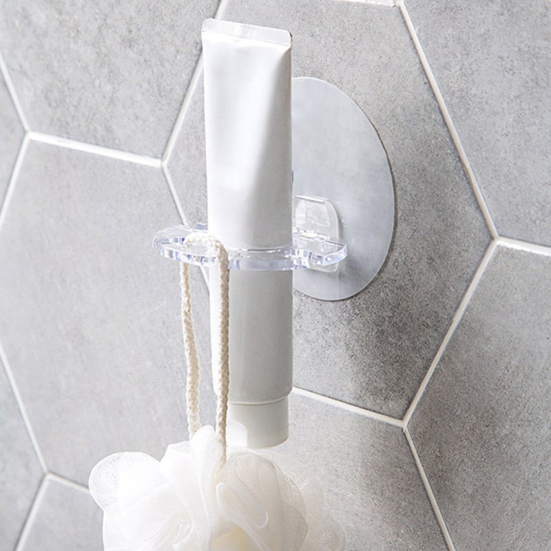 Self-adhesive Disc Toothbrush Holder: White PVC + PS Waterproof 4-slot Compact - Space-saving Disc Toothpaste Organiser for Family Bathroom Countertop Wall Mirror - Image 5