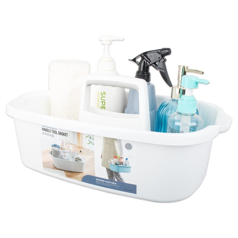 Large Cleaning Supplies Caddy Portable Shower Basket Supply Organizer with Handle Plastic Bucket Tool Storage for Bathroom Bedroom Kitchen College Dorm Garden White