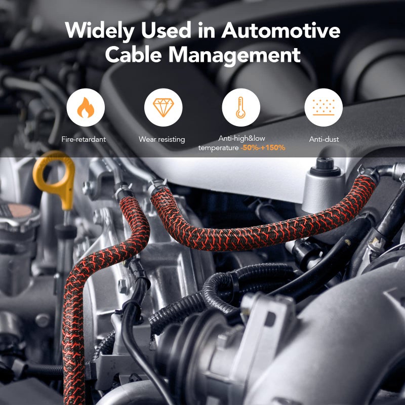 AGPTEK Cable Sleeve Cover, 10ft - 1.2 inch Desk Cord Organizer Cable Hider, Home Office Wire Management Computer TV Wire Loom Tubing, Pet Proof Cord Protector, from Cat Dog Chewing, BlackRed - Image 2