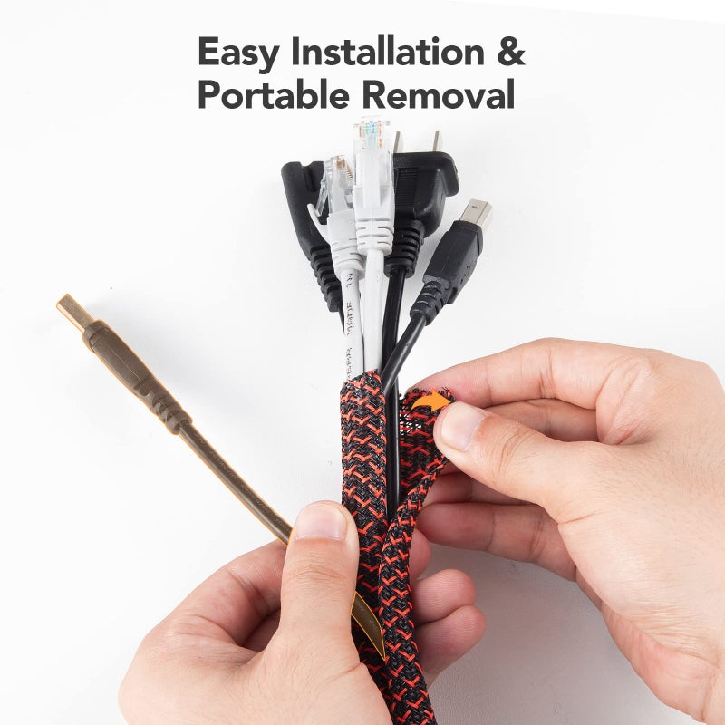 AGPTEK Cable Sleeve Cover, 10ft - 1.2 inch Desk Cord Organizer Cable Hider, Home Office Wire Management Computer TV Wire Loom Tubing, Pet Proof Cord Protector, from Cat Dog Chewing, BlackRed - Image 5