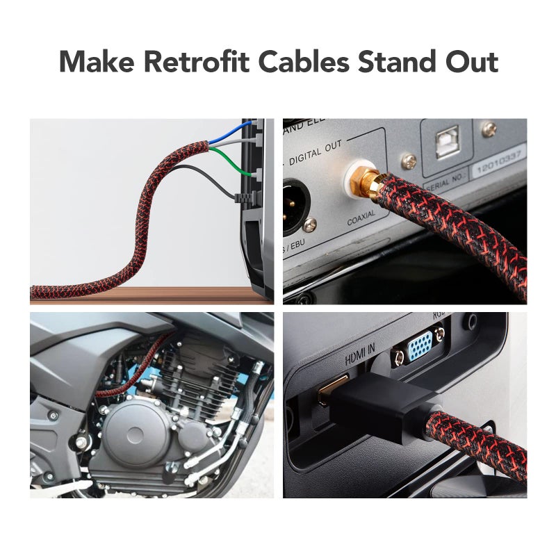 AGPTEK Cable Sleeve Cover, 10ft - 1.2 inch Desk Cord Organizer Cable Hider, Home Office Wire Management Computer TV Wire Loom Tubing, Pet Proof Cord Protector, from Cat Dog Chewing, BlackRed - Image 3