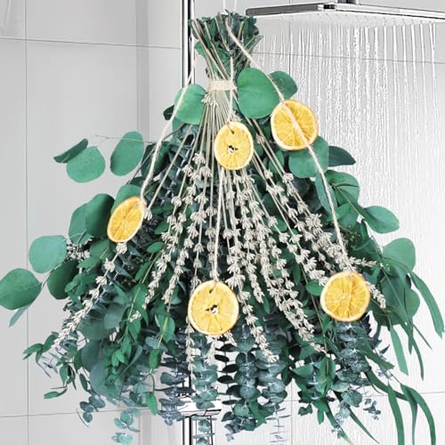 Gifugi 5 Kinds Mixed PCS Dried Eucalyptus Lavender Flowers Bundle for Shower 40 PCS 1517Natural Real Fresh Preserved Eucalyptus Leaves and Lemon Shower Hanging Plants Home Bathroom Decor Fragrance - Image 1