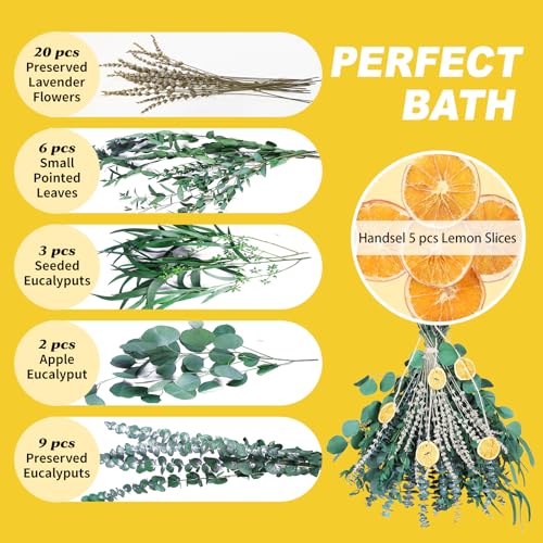 Gifugi 5 Kinds Mixed PCS Dried Eucalyptus Lavender Flowers Bundle for Shower 40 PCS 1517Natural Real Fresh Preserved Eucalyptus Leaves and Lemon Shower Hanging Plants Home Bathroom Decor Fragrance - Image 3