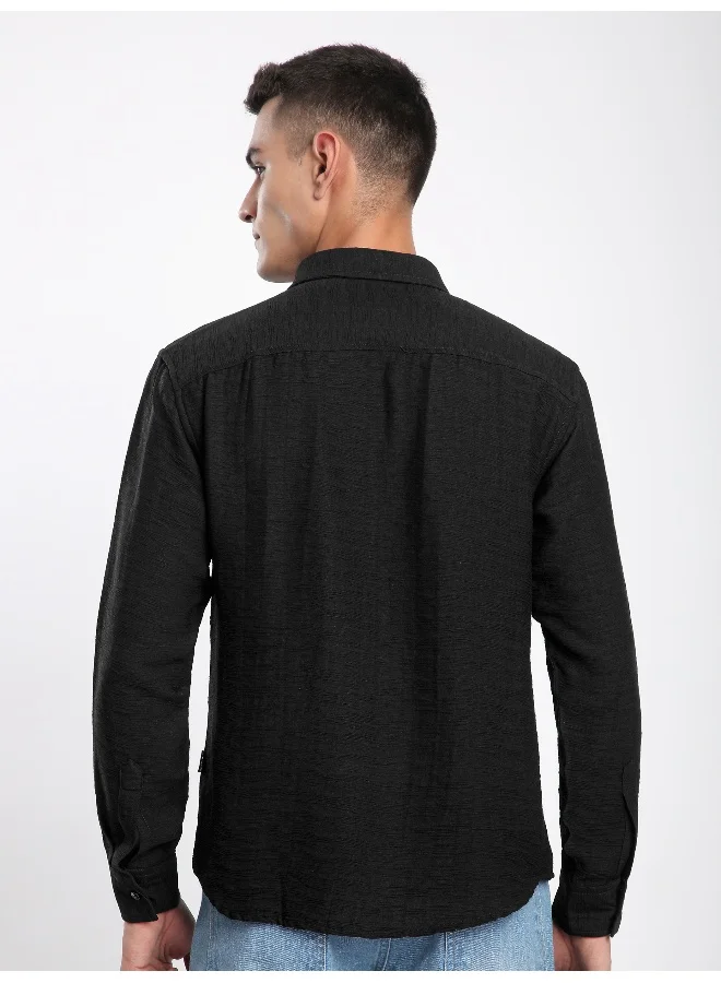 Beyoung Black Crinkled Shirt