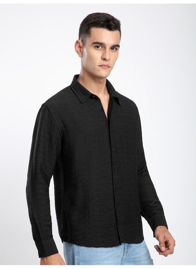 Beyoung Black Crinkled Shirt  - Image 2