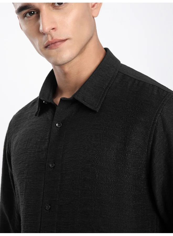 Beyoung Black Crinkled Shirt