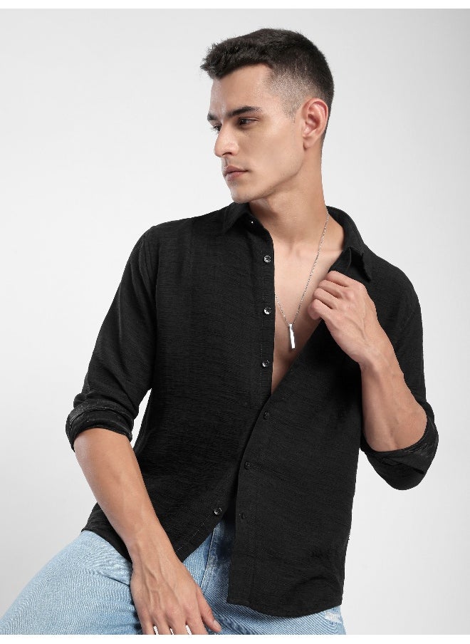 Beyoung Black Crinkled Shirt  - Image 4