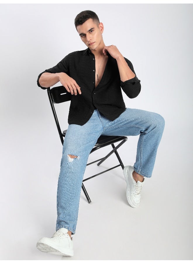 Beyoung Black Crinkled Shirt  - Image 1