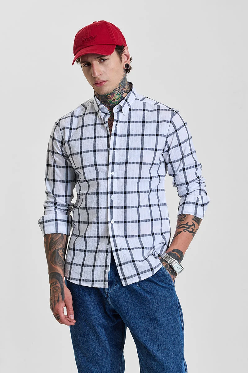 SNITCH White Checks Slim Fit Shirt