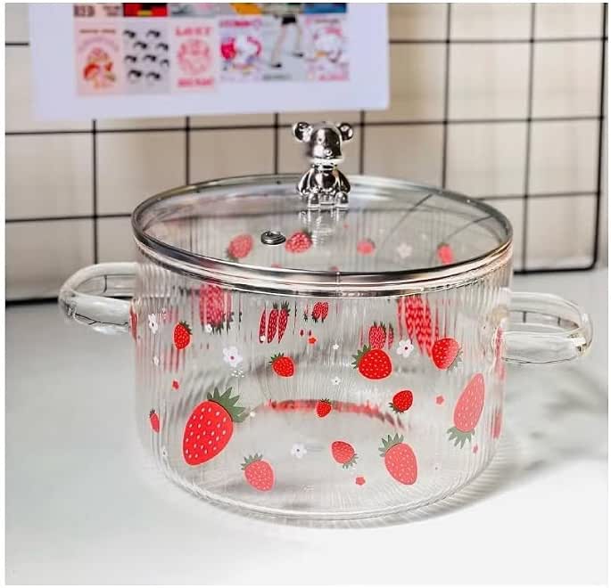 Generic "Strawberry Design Thermal Glass Pot with Metal Teddy Bear Lid - 1.7 Liters"