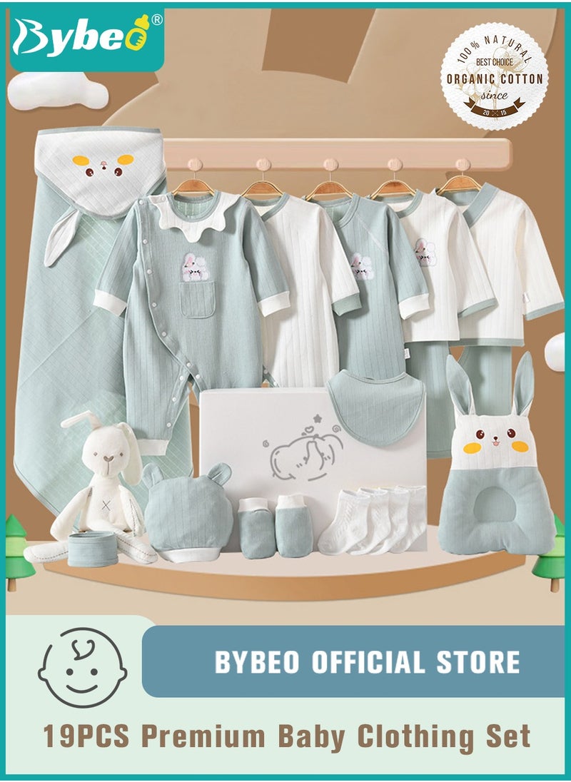 Bybeo - 19PCS Newborn Baby Gift Set, Newborn Layette Gift Set for Boys and Girls, Babies Essential Clothes Accessories with Baby Blanket, 100% Premium Cotton,  for Spring Summer Autumn Winter Four Seasons - Image 1