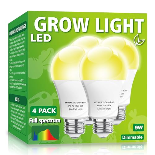 mfxmf 4 Pack LED Grow Light Bulbs A19 Bulb, Full Spectrum Plant Light Bulb, 9W E26 Grow Bulb Replace up to 80W, Grow Light for Indoor Plants, Flowers, Greenhouse, Indore Garden, Hydroponic - Image 1