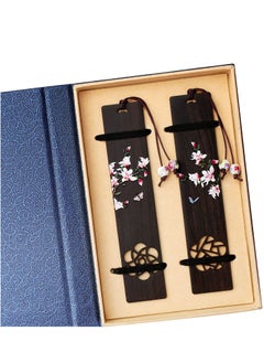 KASTWAVE Handmade Wooden Bookmarks, 2 Pieces Gift Boxed Hollowed out Mahogany Orchid Bookmark Book Marker Card Reading Pause Tassel Card a Beautiful Gift for Teachers  - Image 1
