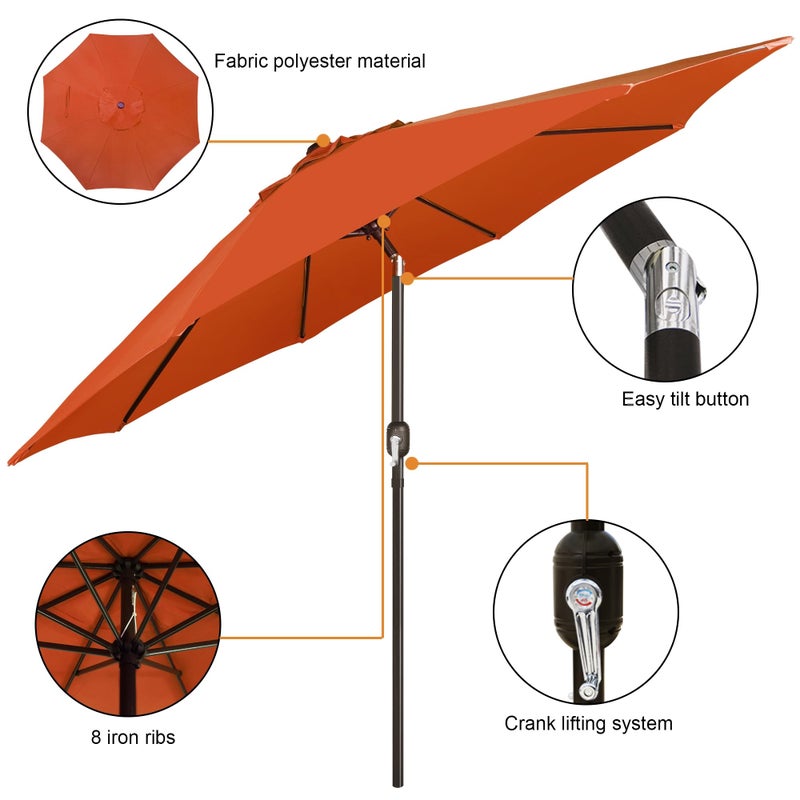 Blissun 9' Outdoor Patio Umbrella, Outdoor Table Umbrella, Yard Umbrella, Market Umbrella with 8 Sturdy Ribs, Push Button Tilt and Crank (Orange) - Image 2