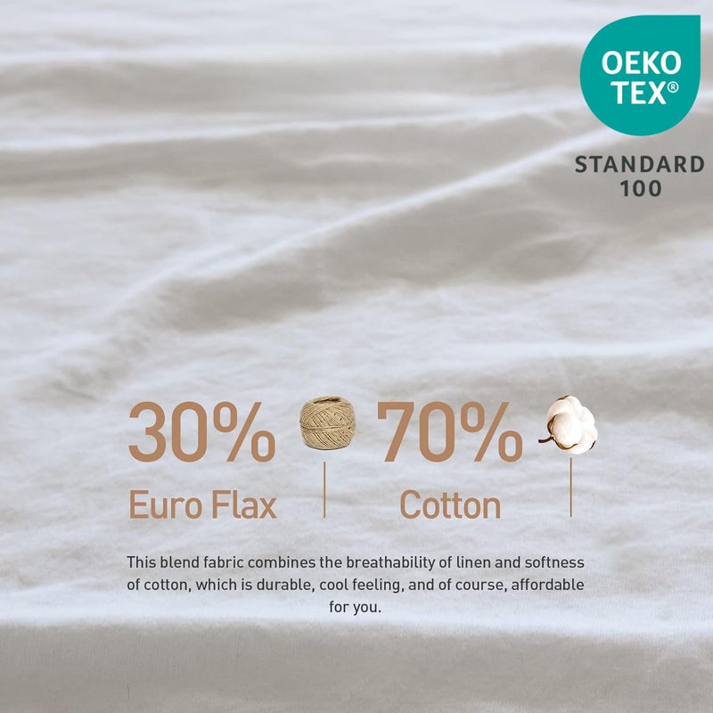 Simple&Opulence Belgian Linen Sheet Set Solid Color - 6 Pieces (1 Flat Sheet & 1 Fitted Sheet & 4 Pillowcases) 16" Deep Pocket Natural Flax Cotton Blended Soft Bedding - White, King Size - Image 2