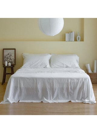Simple&Opulence Belgian Linen Sheet Set Solid Color - 6 Pieces (1 Flat Sheet & 1 Fitted Sheet & 4 Pillowcases) 16" Deep Pocket Natural Flax Cotton Blended Soft Bedding - White, King Size - pzsku/Z0C29602695A33F02D545Z/45/_/1741700650/b2eccaba-4896-4aa5-b421-c1b775f42ff1