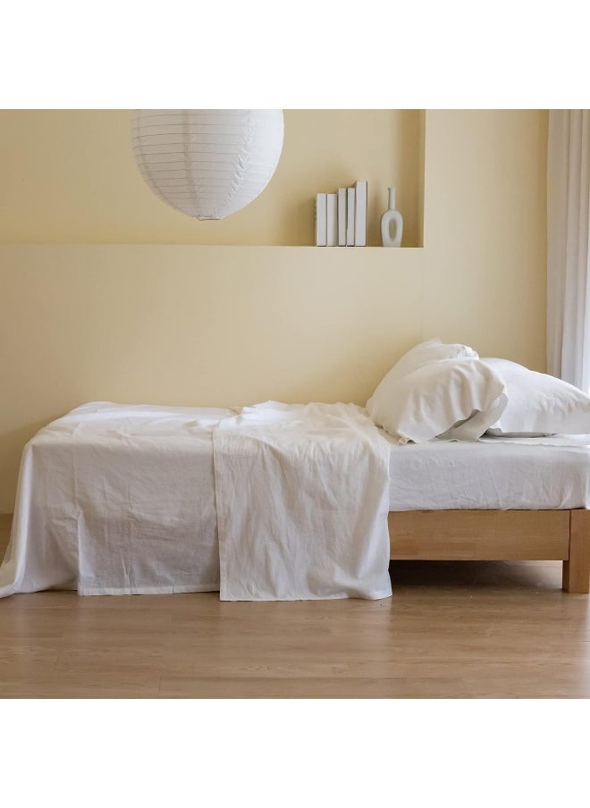 Simple&Opulence Belgian Linen Sheet Set Solid Color - 6 Pieces (1 Flat Sheet & 1 Fitted Sheet & 4 Pillowcases) 16" Deep Pocket Natural Flax Cotton Blended Soft Bedding - White, King Size