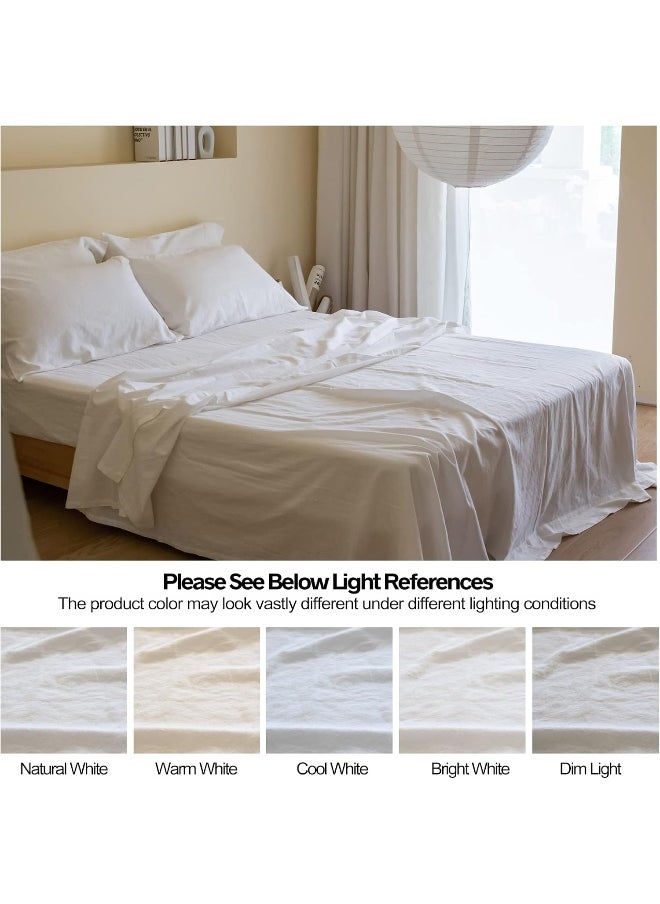 Simple&Opulence Simple&Opulence Belgian Linen Sheet Set Solid Color - 6 Pieces (1 Flat Sheet & 1 Fitted Sheet & 4 Pillowcases) 16" Deep Pocket Natural Flax Cotton Blended Soft Bedding - White, King Size  - Image 5