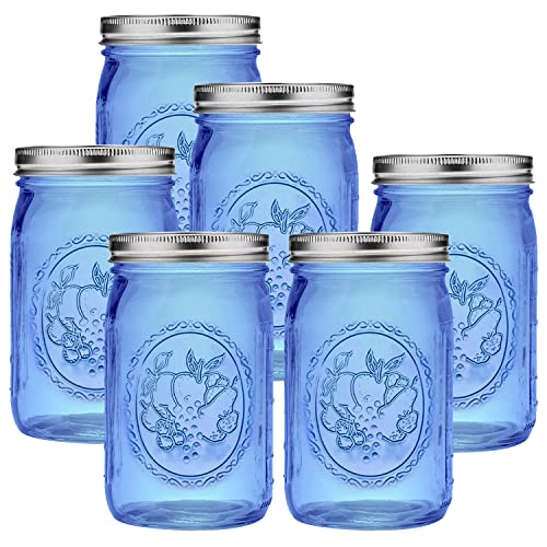 eleganttime Blue Wide Mouth Mason Jars 32 oz,6 Pack Colored Quart Glass Canning Jars with Airtight Lids for Canning,Pickling,Storage,DIY Crafts & Décor - Image 1