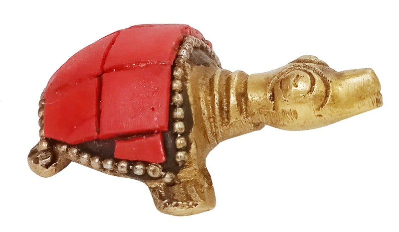 Purpledip Brass Statuette Tortoise Turtle: Collectible Art Showpiece with Gemstone Overlay (12422) - Image 1