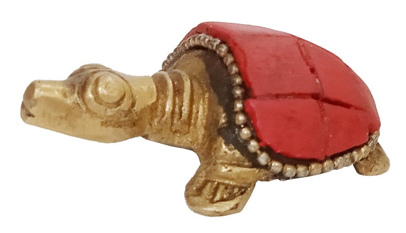 Purpledip Brass Statuette Tortoise Turtle: Collectible Art Showpiece with Gemstone Overlay (12422) - Image 2