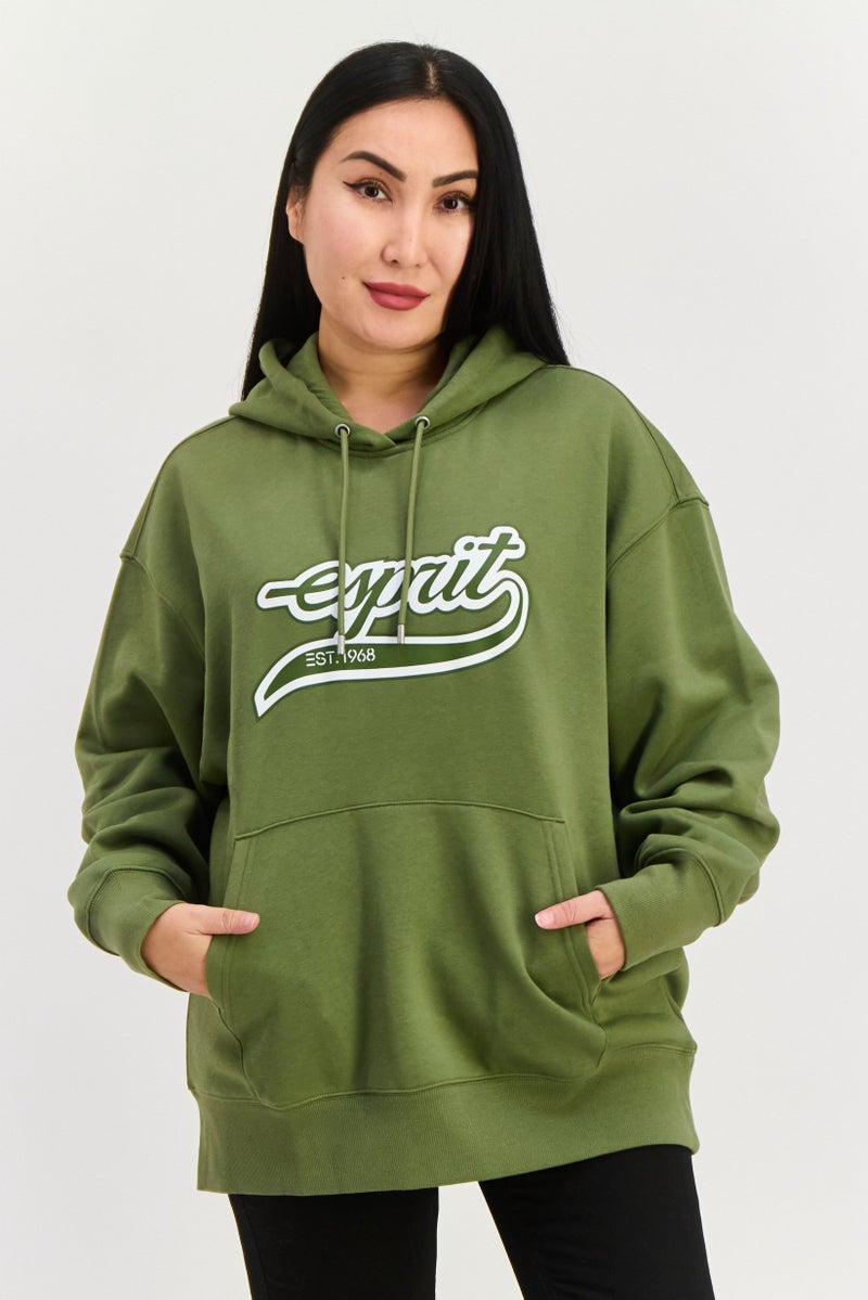 ESPRIT Women Brand Logo Long Sleeves Hoodie, Olive - Image 1