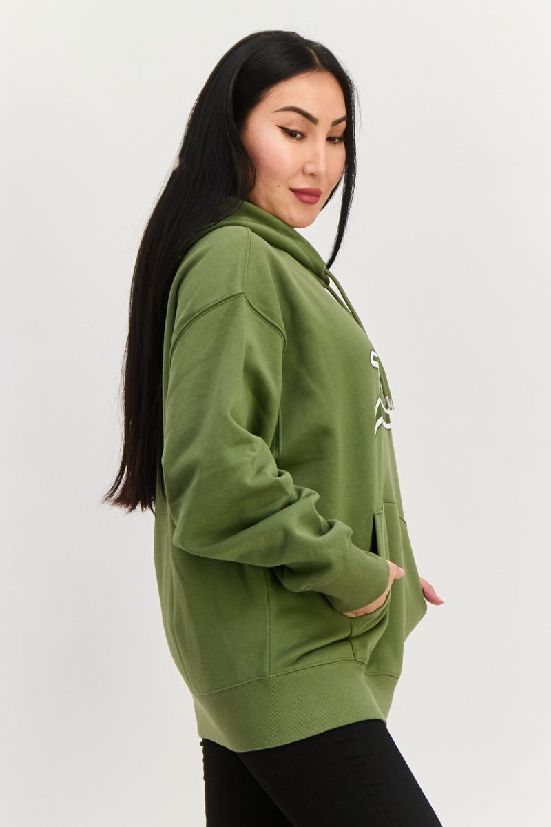ESPRIT Women Brand Logo Long Sleeves Hoodie, Olive - Image 2