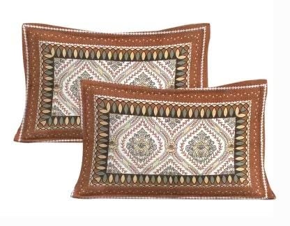 RIDDHI SIDDHI 144 TC Cotton Printed Jaipuri Bedsheet Double Bed with 2 Pillow Cover Brown  - Image 3