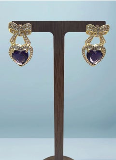 Generic Earrings, Ear Studs, Purple Dazzling Diamond Butterfly Bow and Heart-Shaped Amethyst Drop Earrings, Sparkly Gift for Women  - Image 1