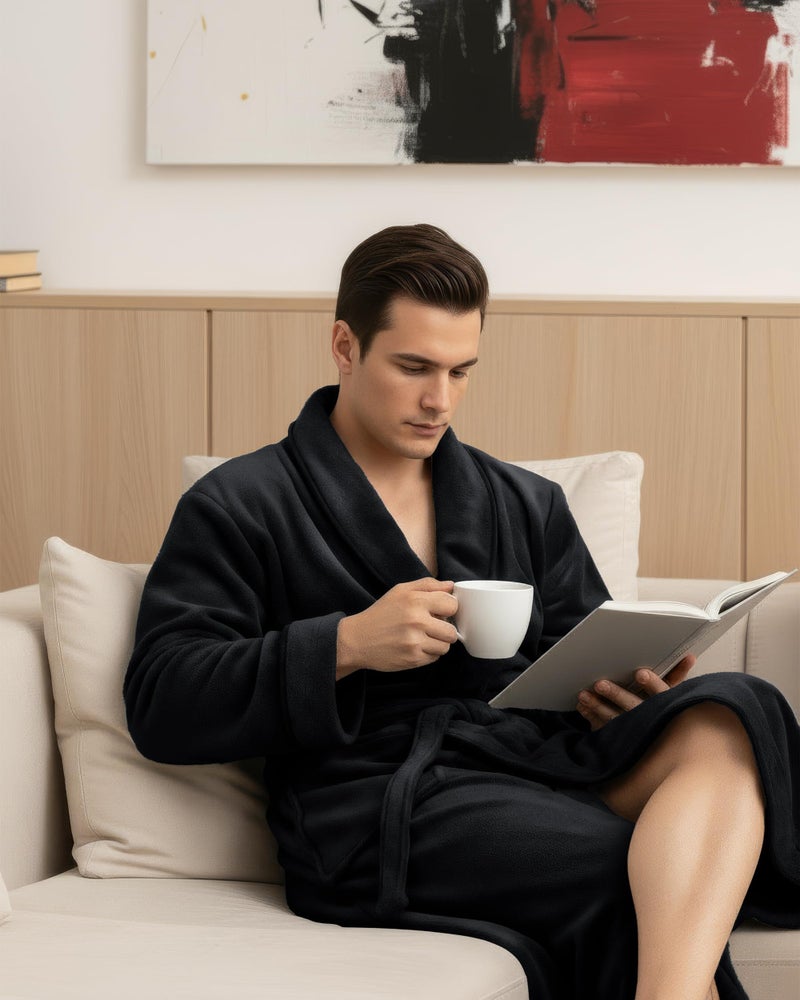 NY Threads Mens Robe, Luxury Plush Fleece Mens Bathrobe, Spa Bath Robe for Men, XX-Large-3X-Large, Black - Image 3