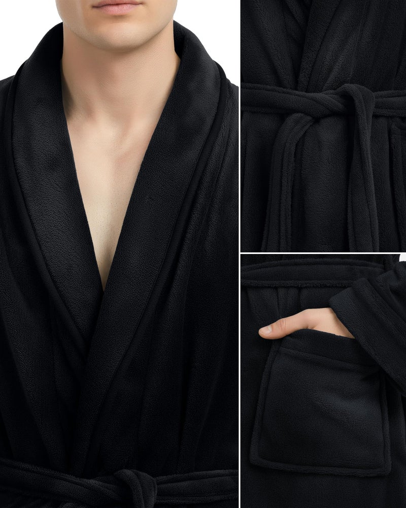 NY Threads Mens Robe, Luxury Plush Fleece Mens Bathrobe, Spa Bath Robe for Men, XX-Large-3X-Large, Black - Image 2