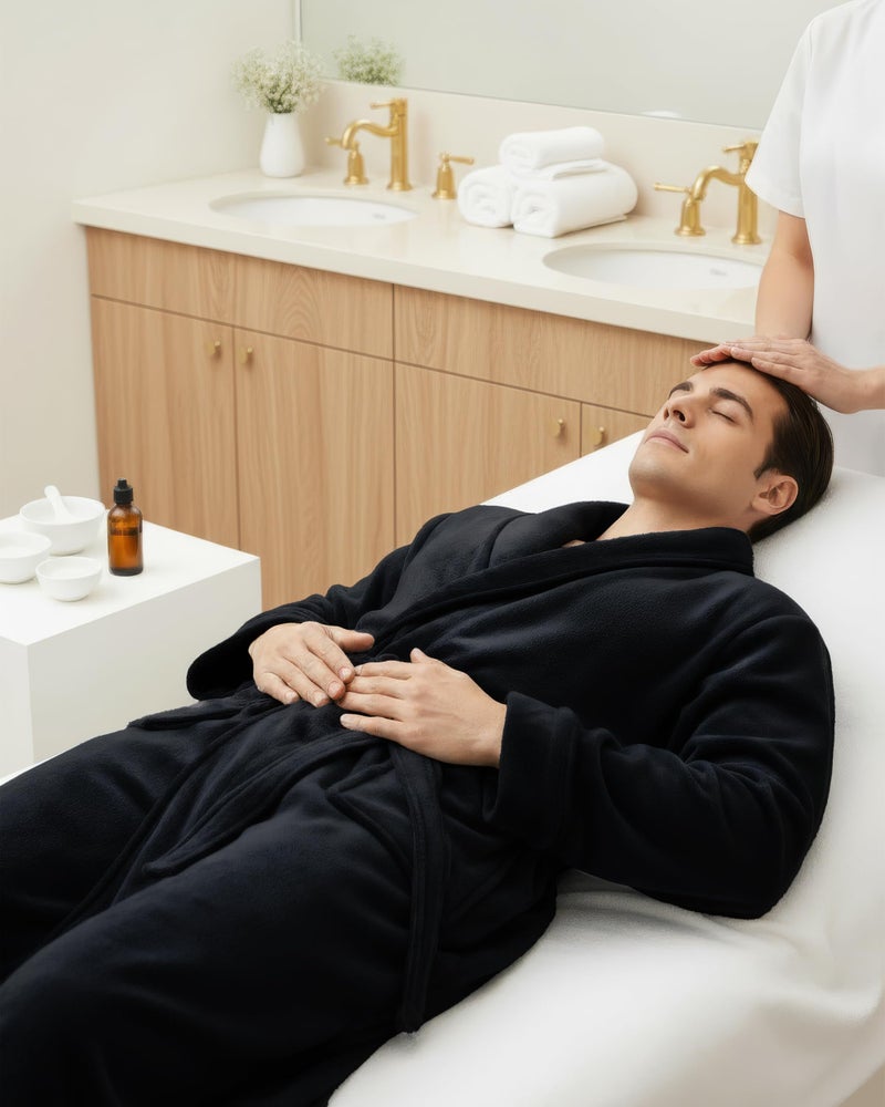 NY Threads Mens Robe, Luxury Plush Fleece Mens Bathrobe, Spa Bath Robe for Men, XX-Large-3X-Large, Black - Image 5