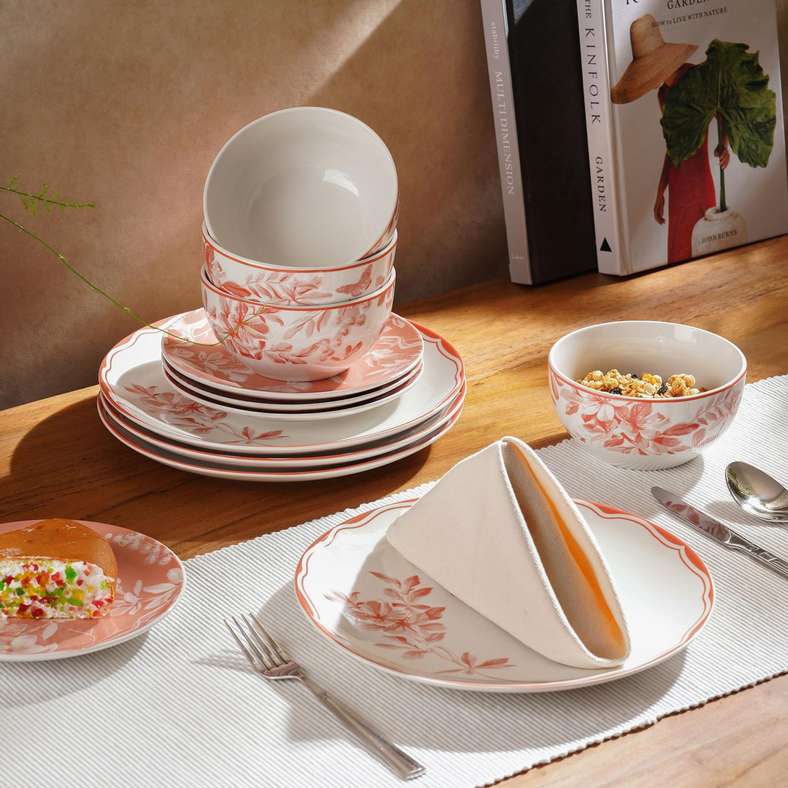 Pan Home طقم عشاء بورسلين فورسيثيا 12 قطعة - خوخي - Image 1