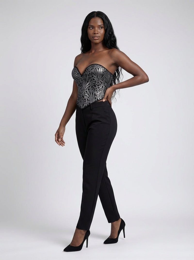 Larissaverolini Strapless Lace Corset Top – Black Crystal Detail - Image 3