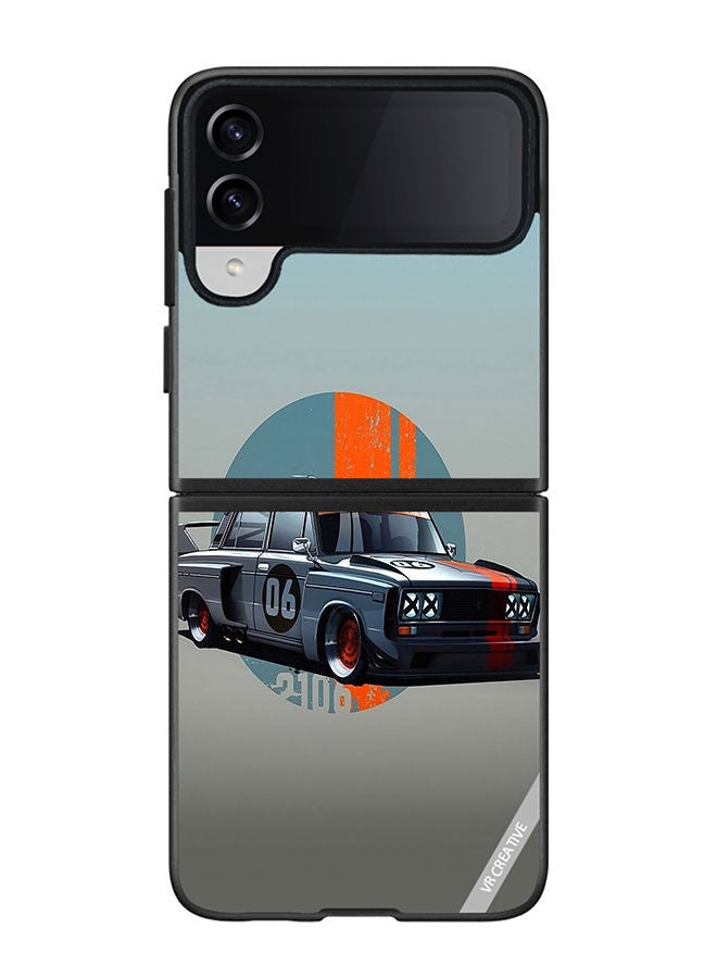 VR CREATIVE غطاء حماية لهاتف سامسونج جالكسي Z Flip4 بتصميم سيارة سباق متعدد الألوان - Image 1