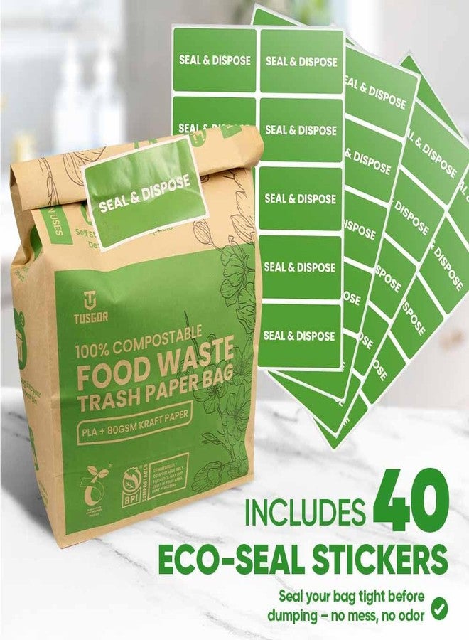 TUSGOR Kitchen Food Waste Bags – 40 bags – 100% Compostable Paper – Leak-resistant liner – Completely Plastic-free & Environmentally Friendly – Certified by BNQ & BPI - 40 Brown Paper Compostable Bags (40) - Image 3
