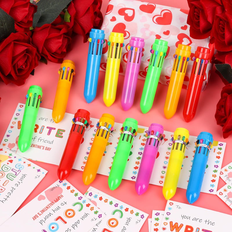 LOAVER 24 Set Valentines Day Multicolor Ballpoint Pens with Gift Cards,10-in-1 Cute Retractable Pens Greeting Cards for Valentine's Day Party Gift Exchange Office School Supplies - Image 4