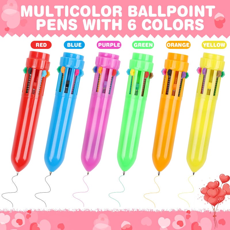 LOAVER 24 Set Valentines Day Multicolor Ballpoint Pens with Gift Cards,10-in-1 Cute Retractable Pens Greeting Cards for Valentine's Day Party Gift Exchange Office School Supplies - Image 2