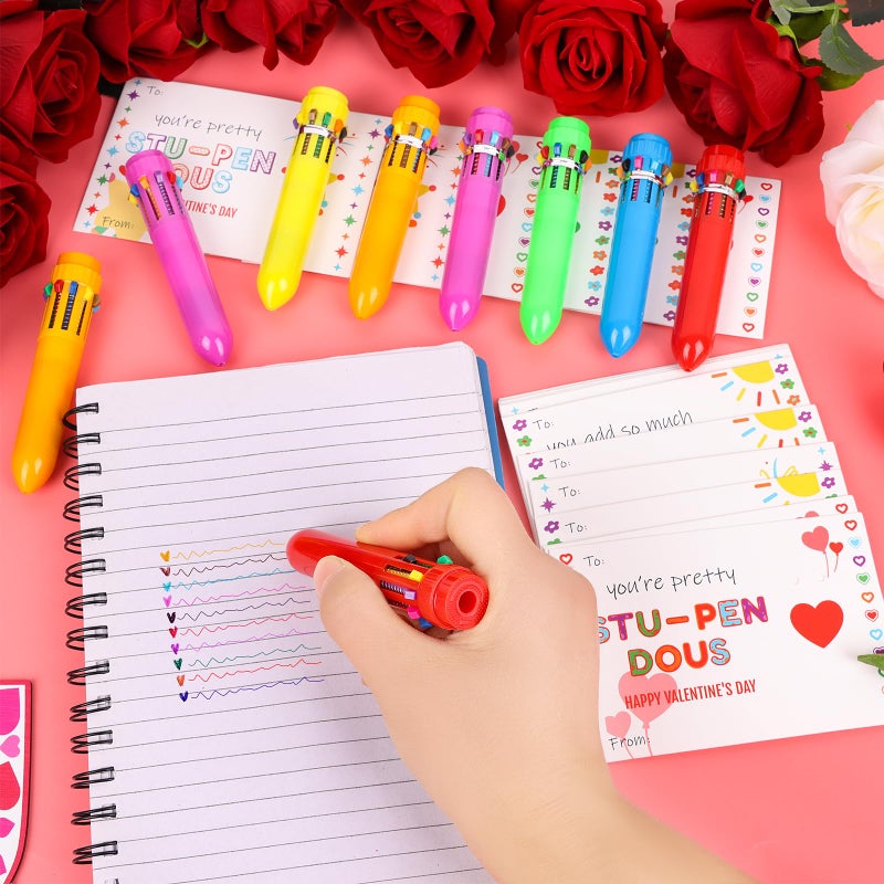 LOAVER 24 Set Valentines Day Multicolor Ballpoint Pens with Gift Cards,10-in-1 Cute Retractable Pens Greeting Cards for Valentine's Day Party Gift Exchange Office School Supplies - Image 5