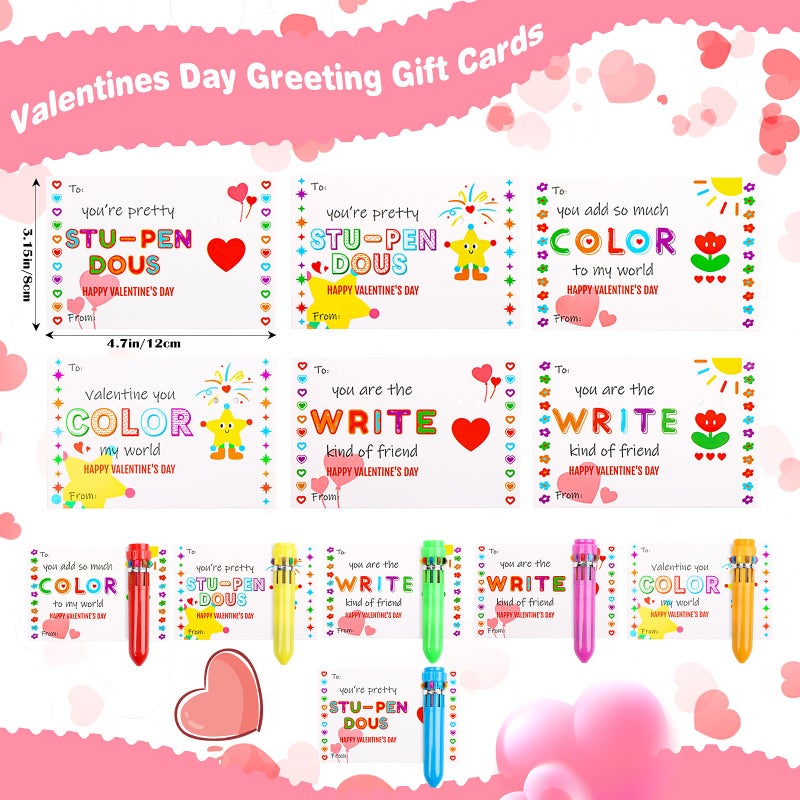 LOAVER 24 Set Valentines Day Multicolor Ballpoint Pens with Gift Cards,10-in-1 Cute Retractable Pens Greeting Cards for Valentine's Day Party Gift Exchange Office School Supplies - Image 3