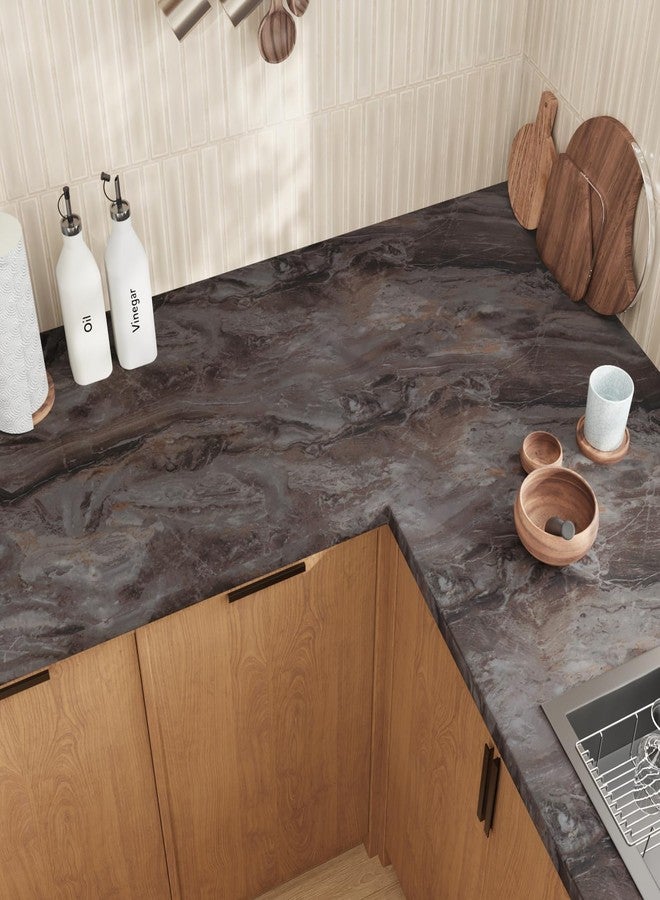 CRE8TIVE Matte Brown Marble Contact Paper for Countertops Waterproof Peel and Stick Slate Marble Wallpaper for Kitchen Countertop Contact Paper 12"x80" Adhesive Vinyl Wrap for Bathroom Desks Furniture - Image 3