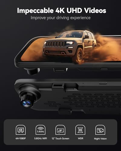 WOLFBOX G840S 12 4K Mirror Dash Cam Backup Camera 58GHz WiFi Smart Rearview Mirror for Cars Trucks Front and Rear View Dual Cameras Night Vision Parking Assistance Included 32GB Card GPS - Image 3