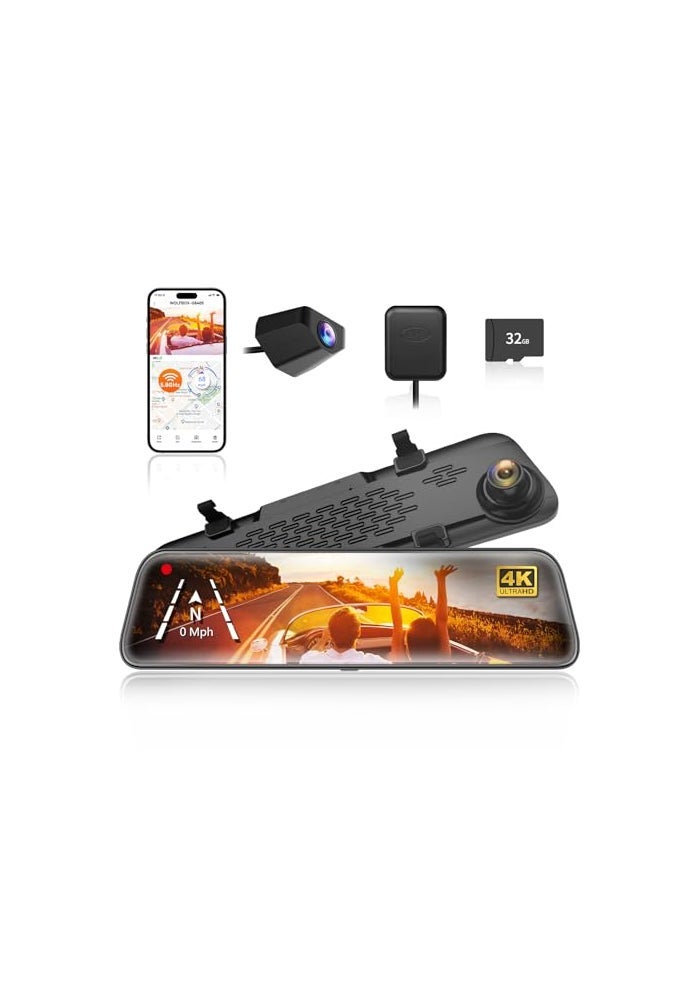 WOLFBOX كاميرا مرآة وولف بوكس G840S 12" 4K مع كاميرتين مزدوجتين ونظام GPS - Image 1