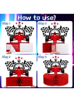 Zonon 9 Piece Race Car Party Decorations Race Car Honeycomb Centerpiece Let'S Go Racing Theme Party Cake Ball Table Topper 3D Race Car Paper Centerpiece For Birthday Party Baby Shower Supplies  - Image 3