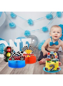 Zonon 9 Piece Race Car Party Decorations Race Car Honeycomb Centerpiece Let'S Go Racing Theme Party Cake Ball Table Topper 3D Race Car Paper Centerpiece For Birthday Party Baby Shower Supplies  - Image 5