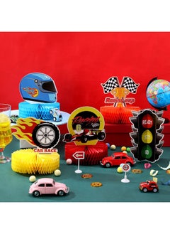 Zonon 9 Piece Race Car Party Decorations Race Car Honeycomb Centerpiece Let'S Go Racing Theme Party Cake Ball Table Topper 3D Race Car Paper Centerpiece For Birthday Party Baby Shower Supplies  - Image 4