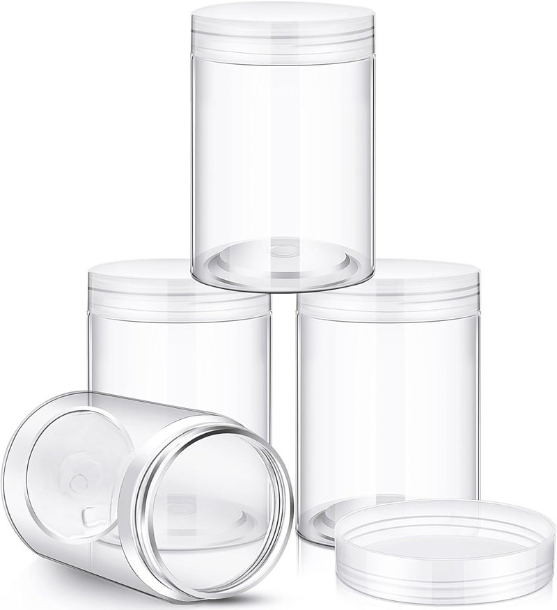 Patelai 4 Pieces Round Wide-mouth Leak Proof Plastic Container Jars with Lids for Travel Storage Makeup Beauty Products Face Creams Oils Salves Ointments DIY Making(10 Ounce,Clear) - Image 1